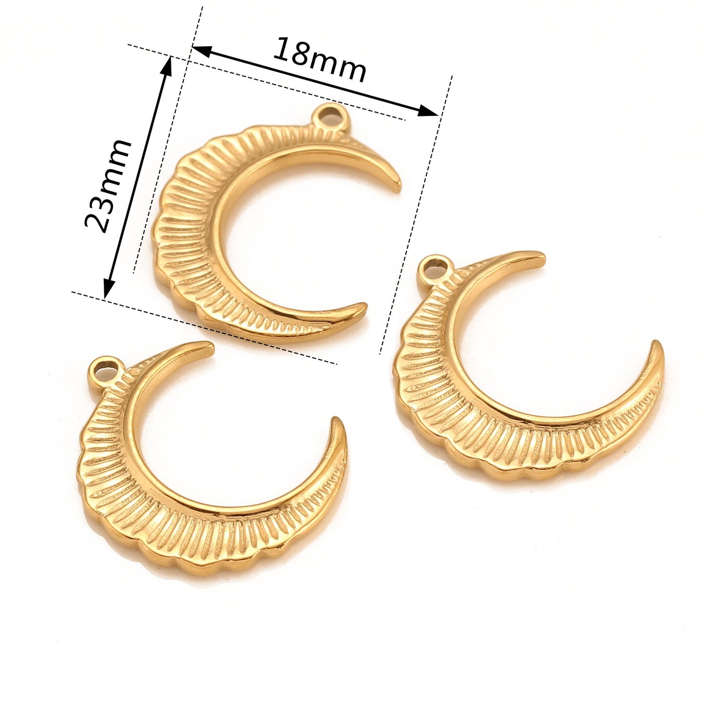 Striped Embossed Moon 18K Gold PVD Stainless Steel Pendant