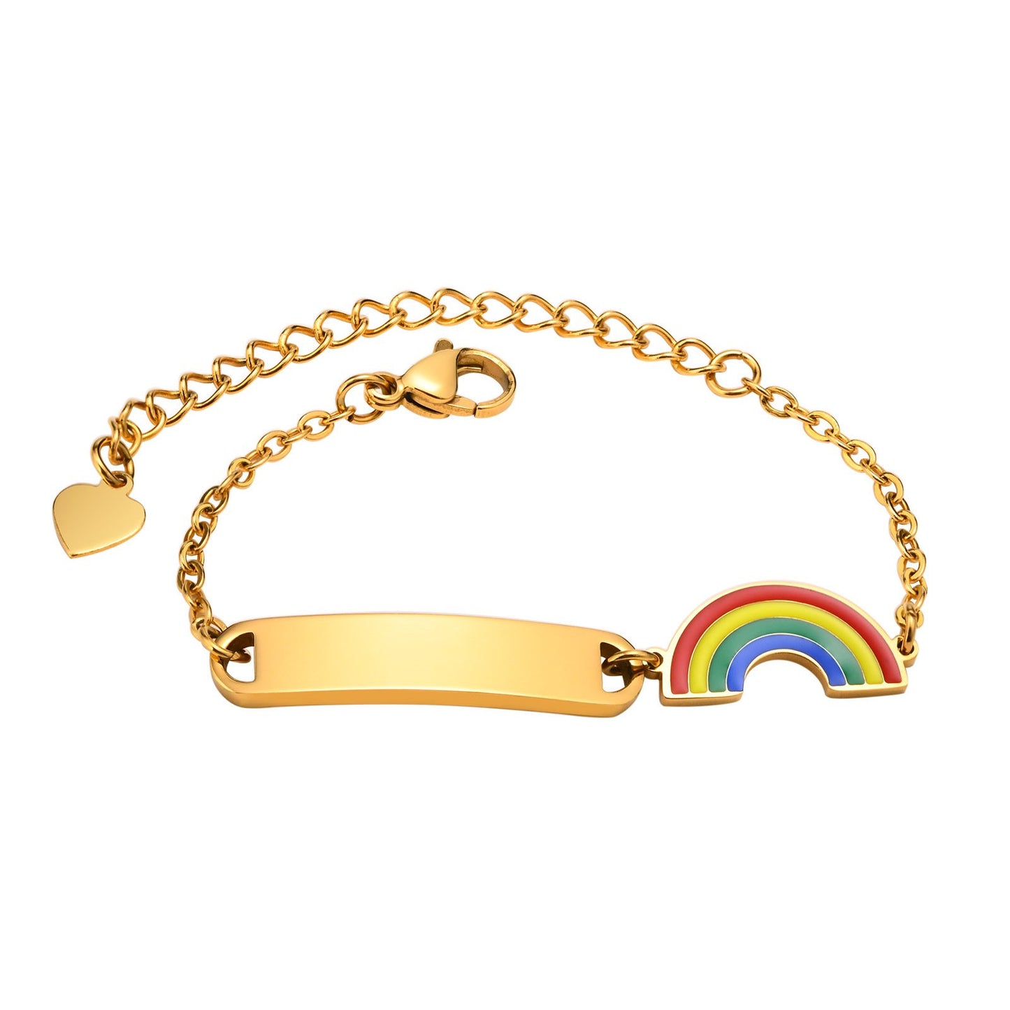 Rainbow Charm Curved Bar Engravable Bracelet