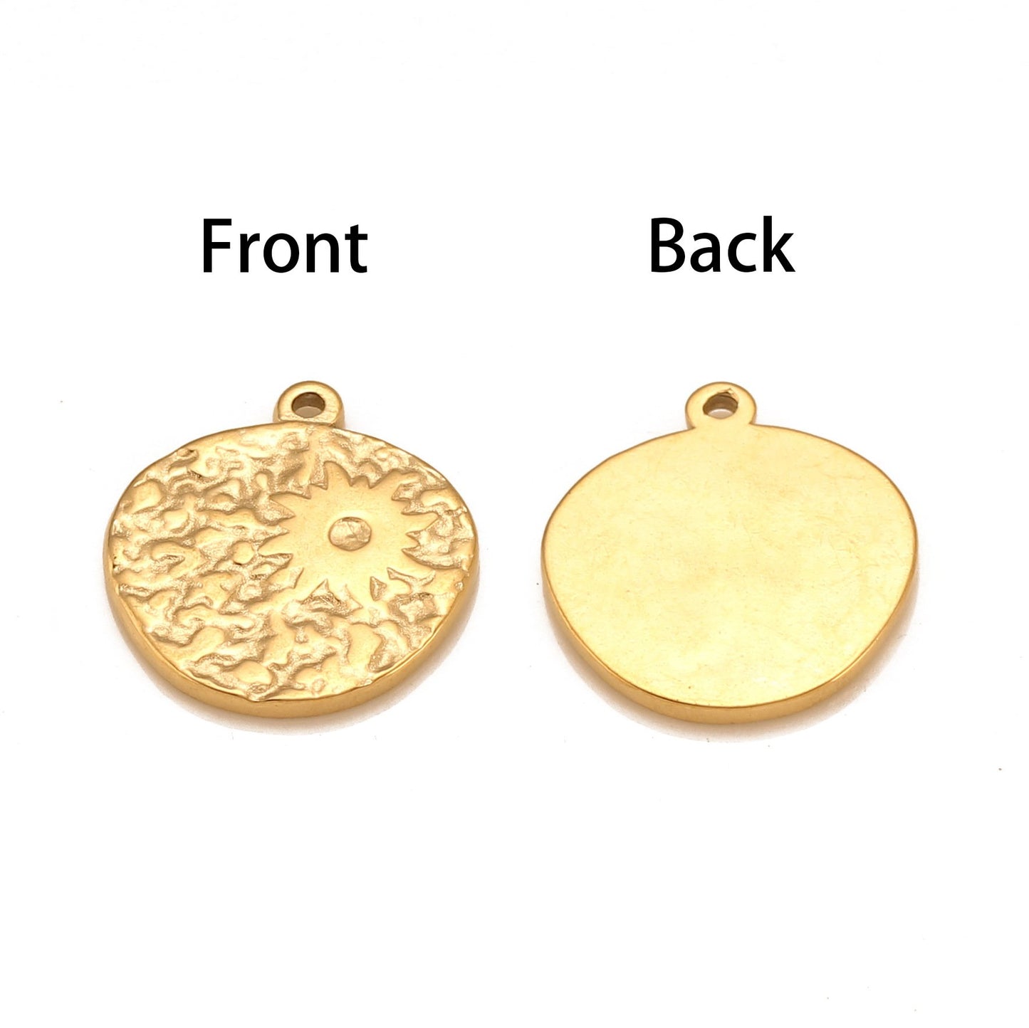 Pendentif rond irrégulier en acier inoxydable en forme de soleil