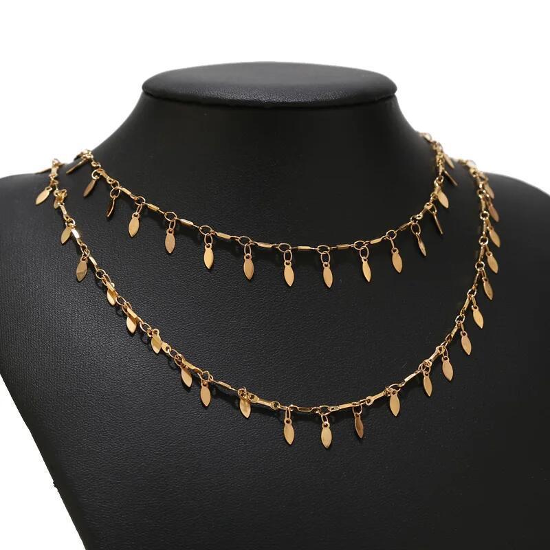 18K Gold PVD Stainless Steel Leaf Charm Link Chain - By the Meter