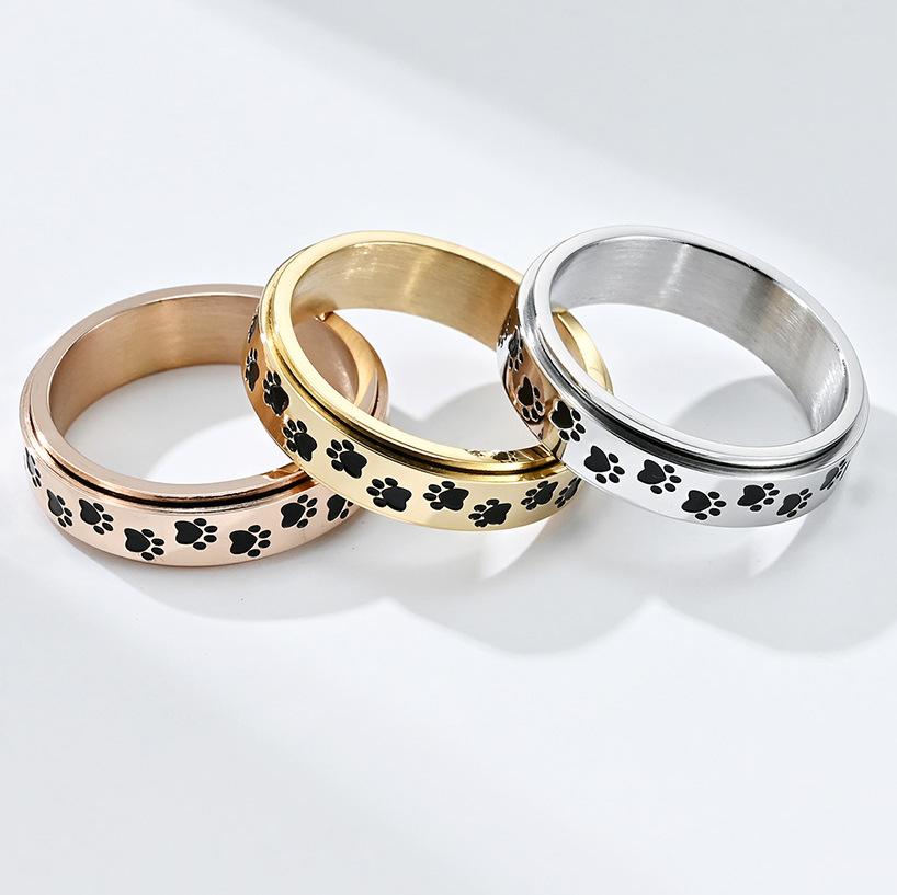 Puppy Paw Print Spinner Stainless Steel Ring