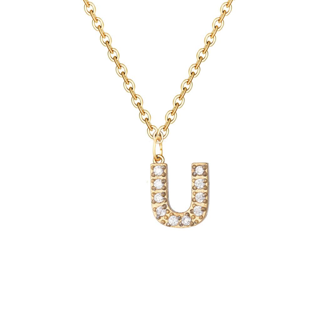 Letter Inlay Cubic Zirconia Pendant Necklace