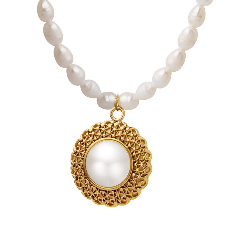 Straw Hat Shape Inlay Imitation Pearl Pendant Freshwater Pearl Necklace