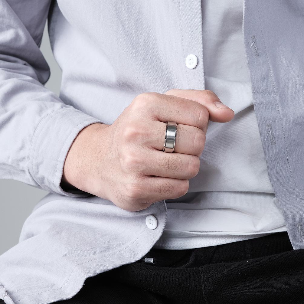 8mm Width Brushed Stainless Steel Spinner Ring