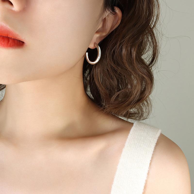 18K Gold PVD Solid C Hoop Earrings