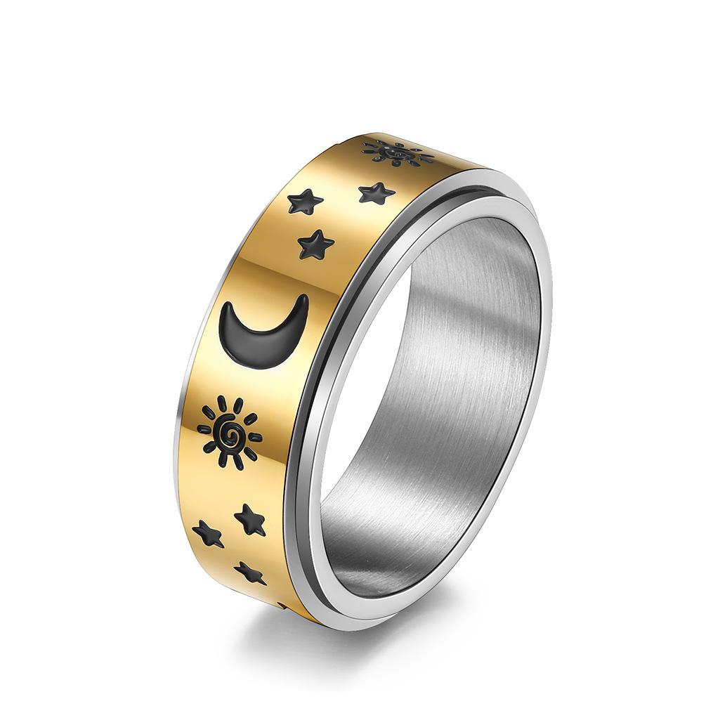 Star Moon Sun Stainless Steel Spinner Ring