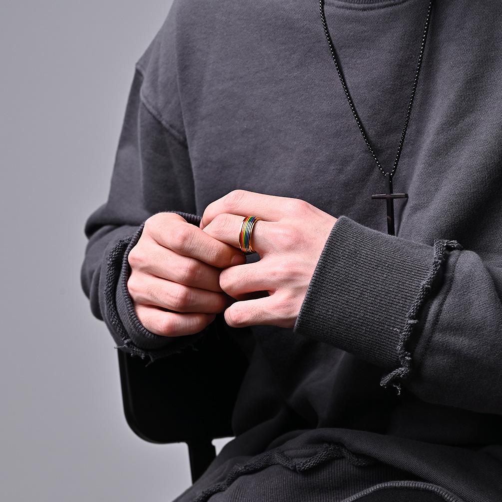 Stainless Steel Spinner Rainbow Couple Ring