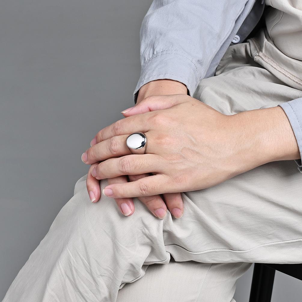 Vertical Oval Stainless Steel Polished Signet Ring