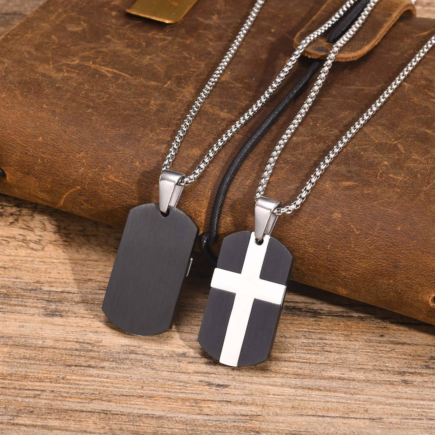 Stainless Steel Cross Pattern Dog Tag Pendant Necklace
