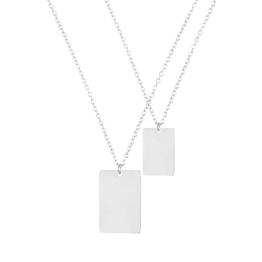 Stainless Steel Double Rectangle Pendant Layered Blank Necklace