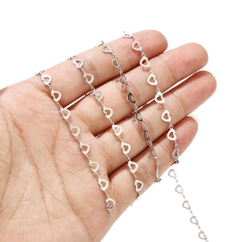 5mm Stainless Steel Hollow Heart Chain - By the Meter