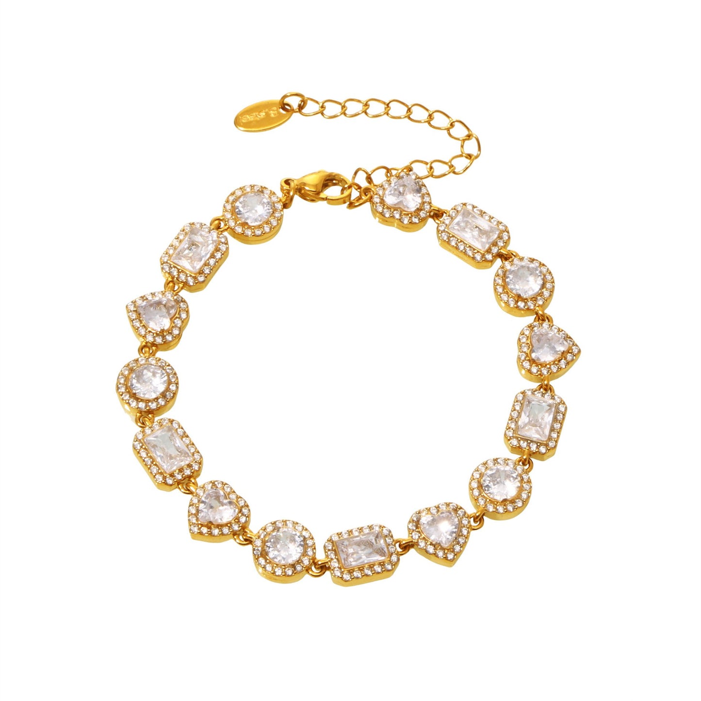 Stainless Steel Heart Square Cubic Zirconia Bracelet