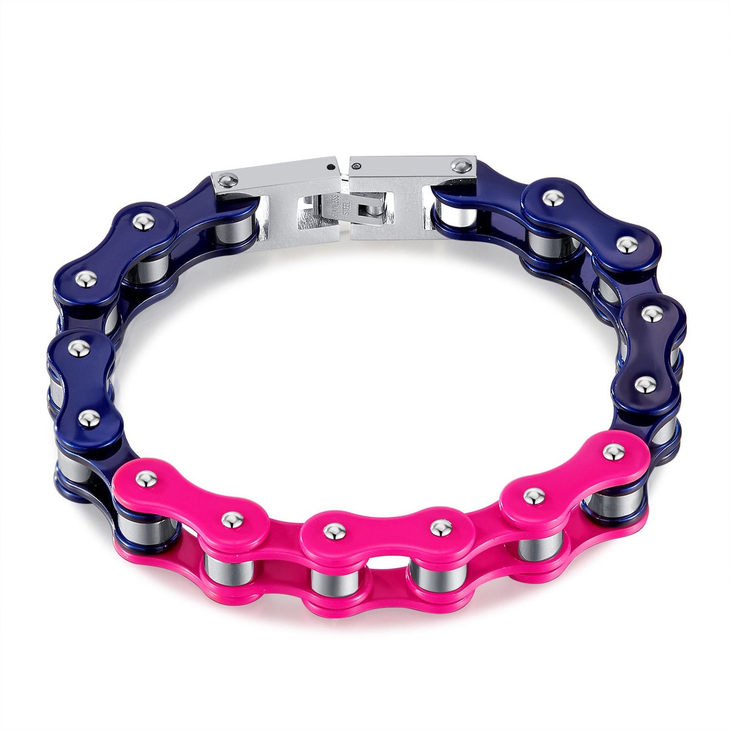 Stainless Steel Yellow and Purple Bike Chain Bracelet