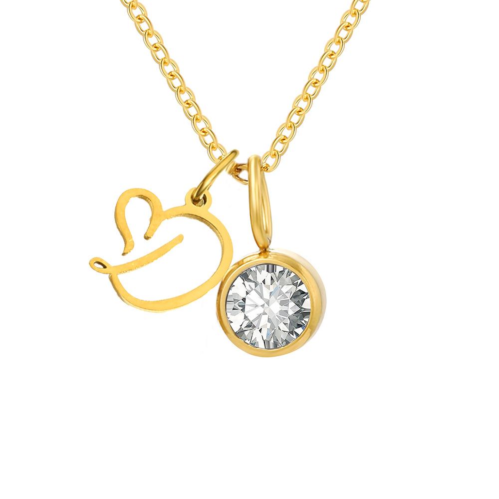 Stainless Steel Letter Cubic Zirconia Pendant Necklace
