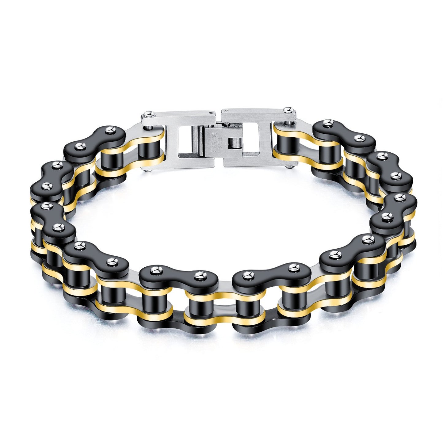 Stainless Steel 18K Gold PVD and Blue Bike Chain Bracelet