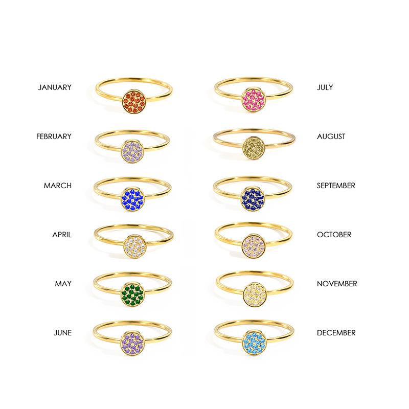 Stainless Steel Round Inlay Birthstone Ring
