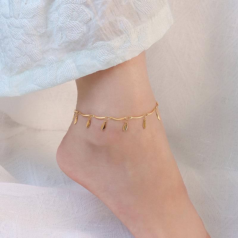 18K Gold PVD Leaf Stainless Steel Anklet