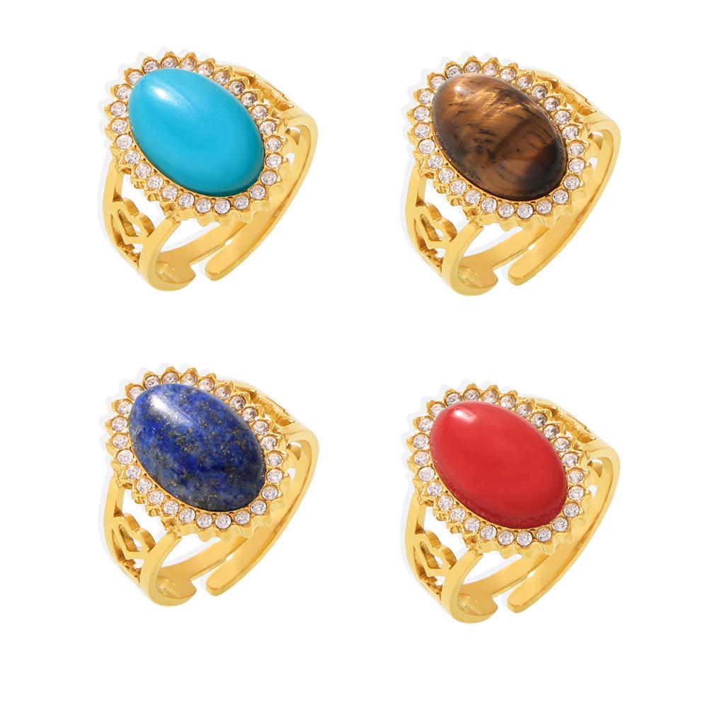 Stainless Steel Oval Natural Stone Cuff Ring