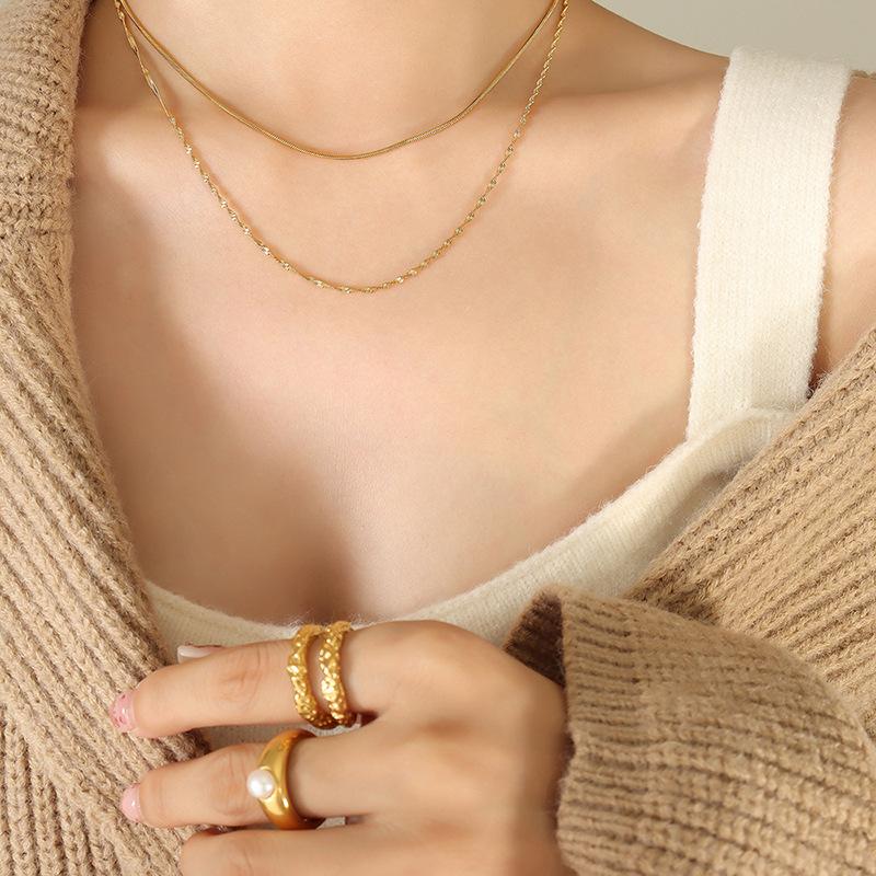 Stainless Steel Double Layer Snake Chain Necklace