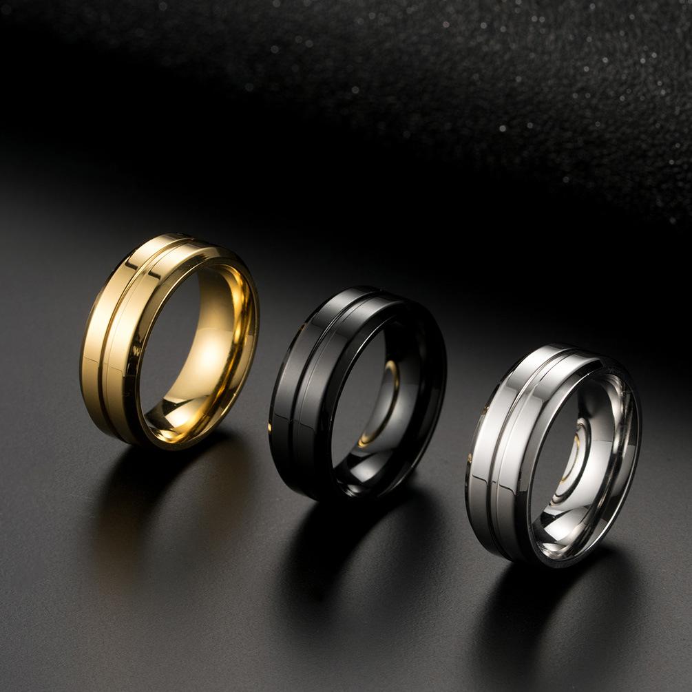 8mm Width Bevel Edge Stainless Steel Ring