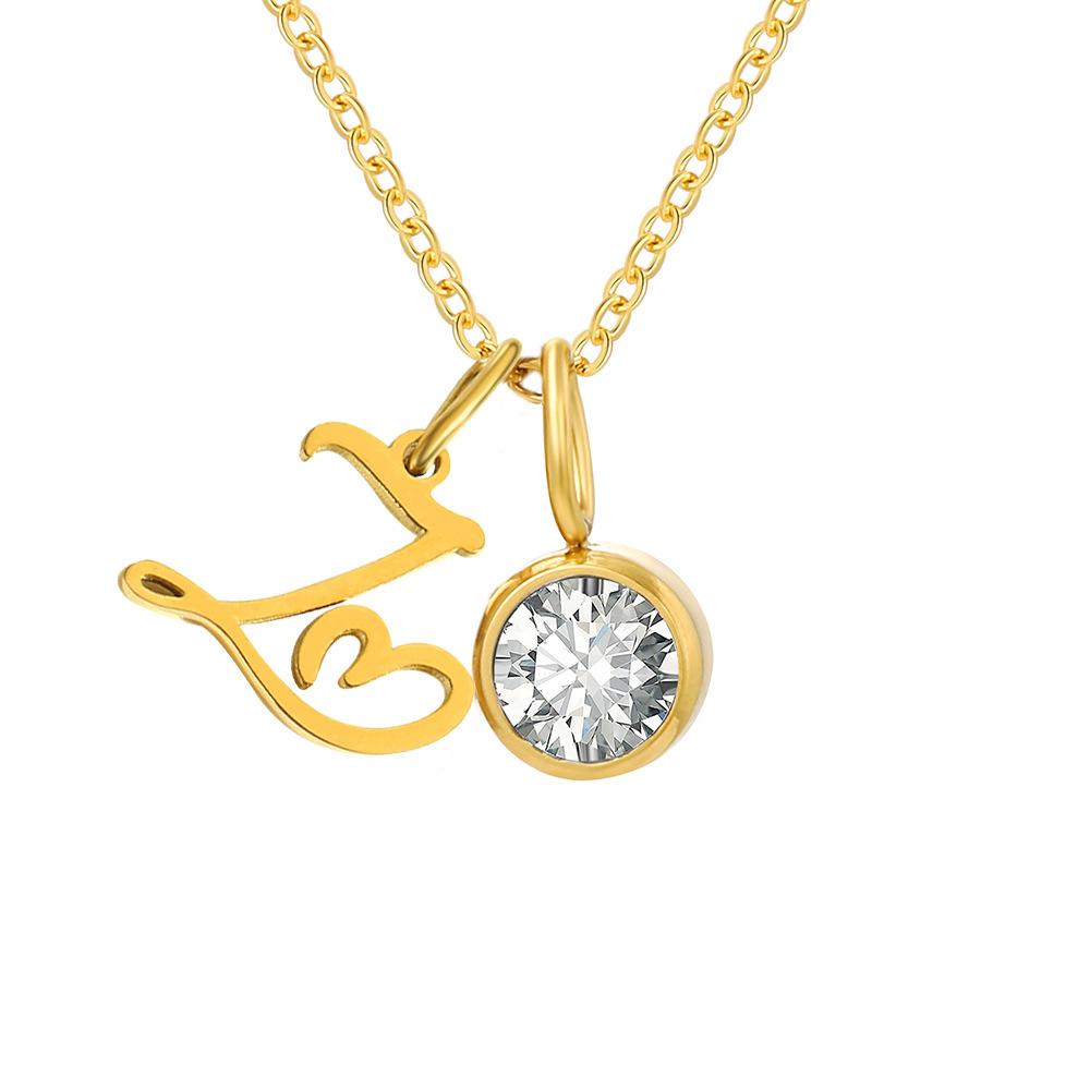 Stainless Steel Letter Cubic Zirconia Pendant Necklace
