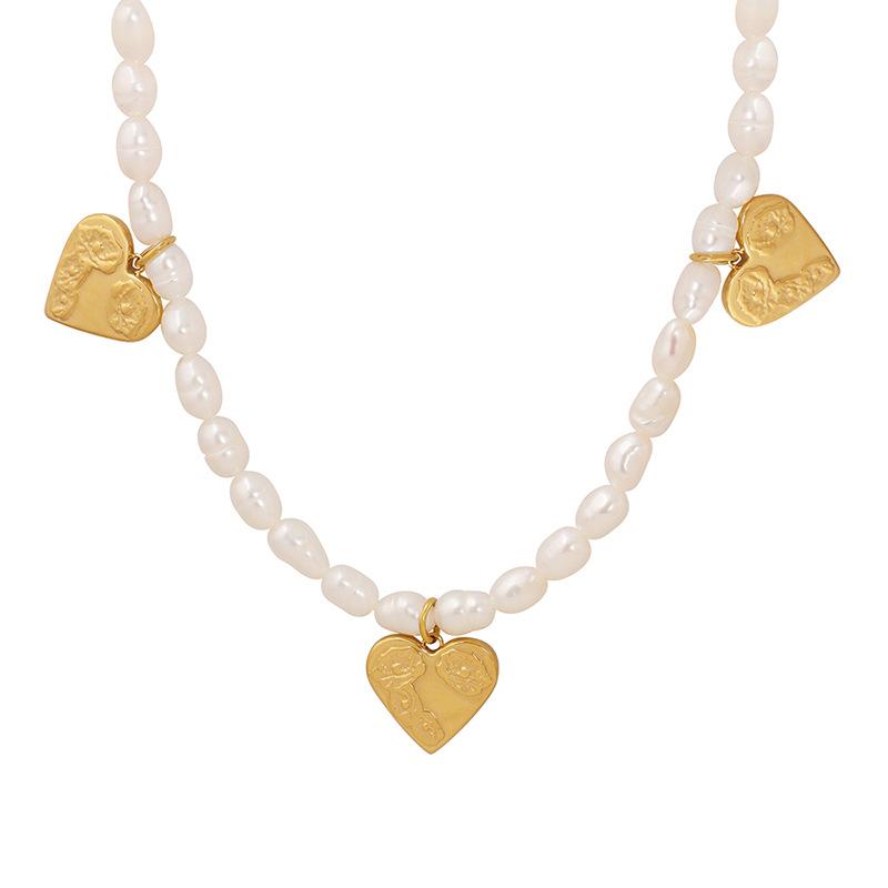 Stainless Steel Heart Pendant Freshwater Pearl Necklace