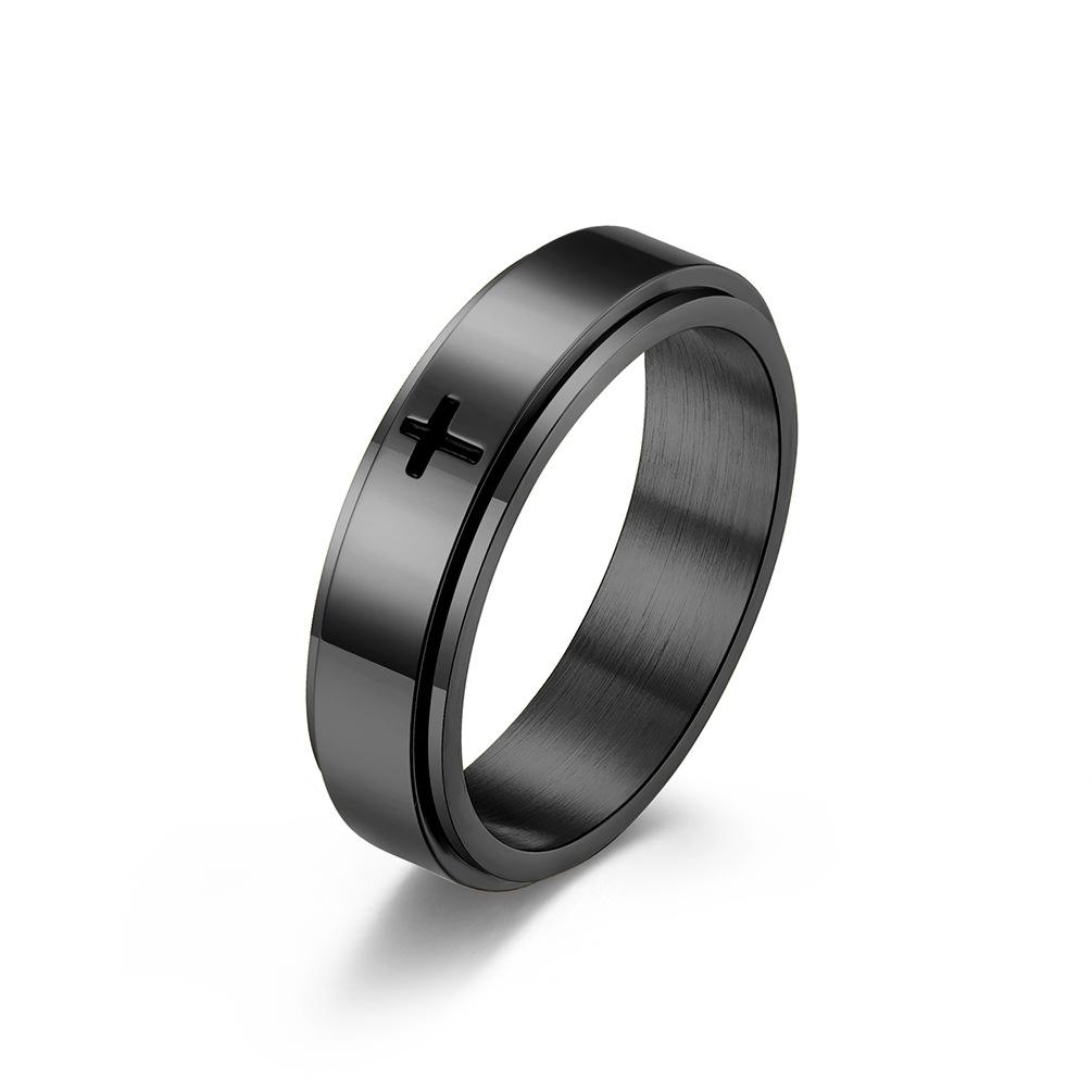 Cross Stainless Steel Religious Spinner Ring