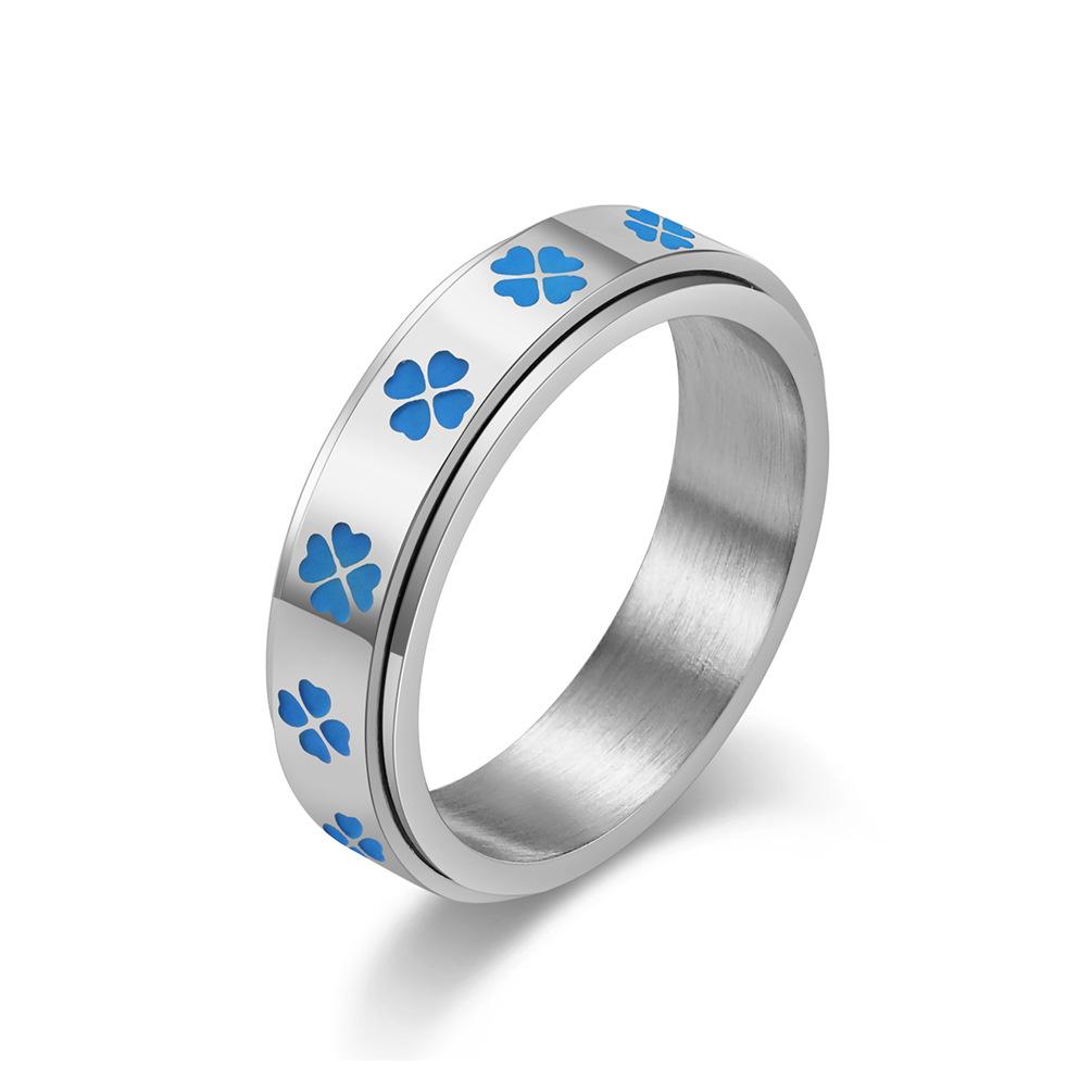 Four Leaf Clover Stainless Steel Spinner Ring