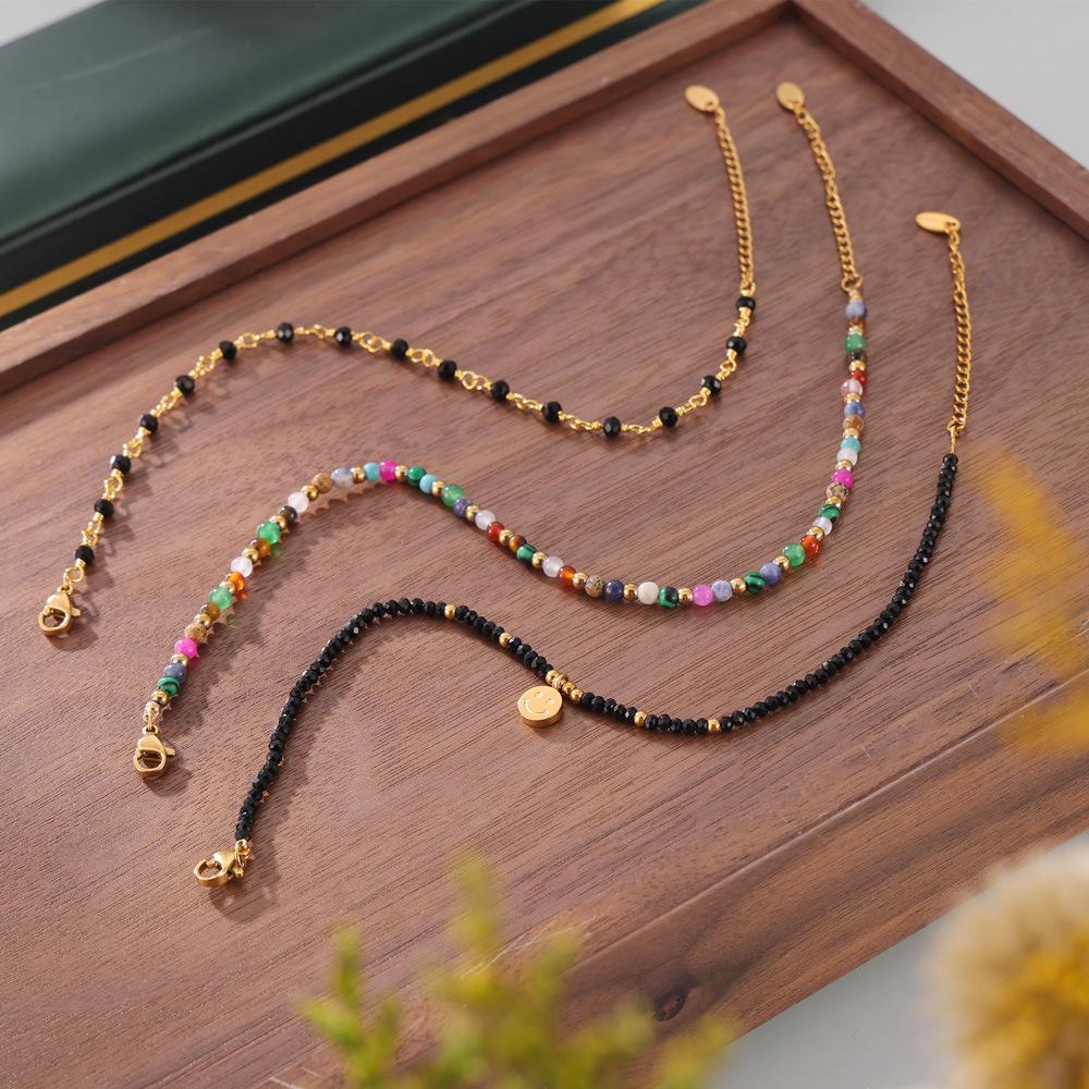 18K Gold PVD Natural Stone Beaded Anklet