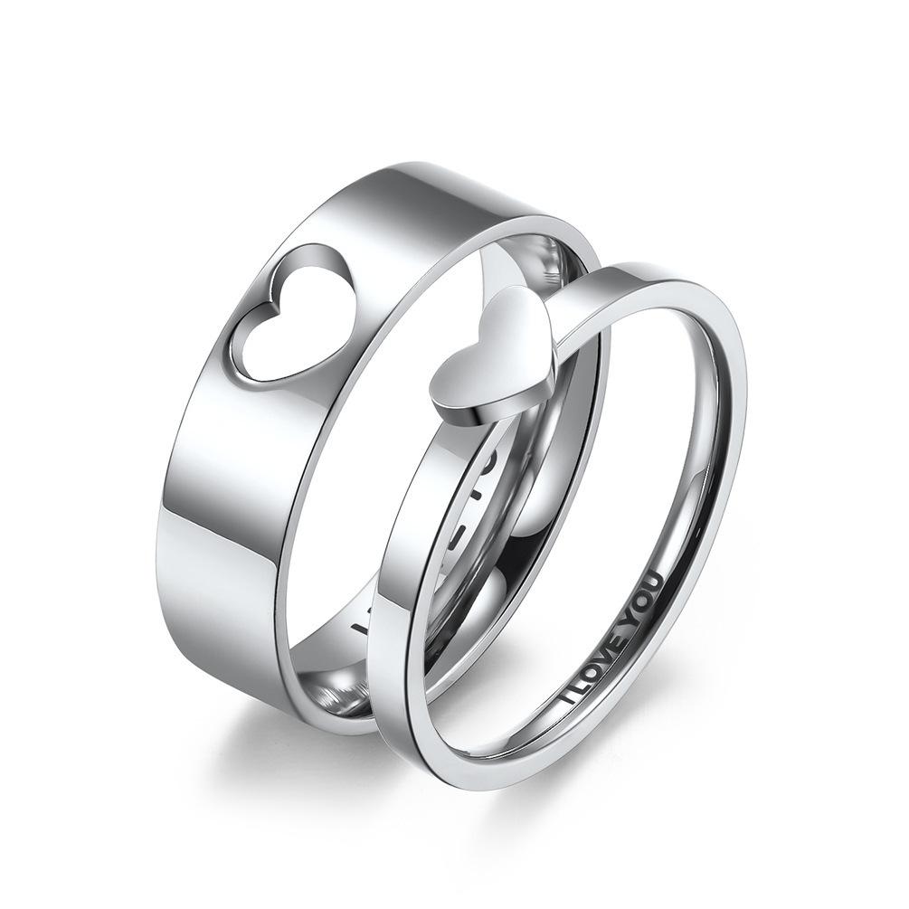 Heart Shape Hollow Stainless Steel Couple Rings