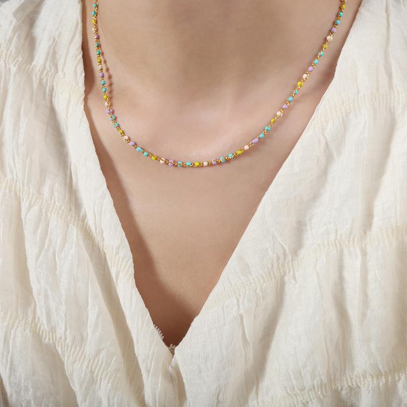 Stainless Steel Rainbow Beaded Necklace