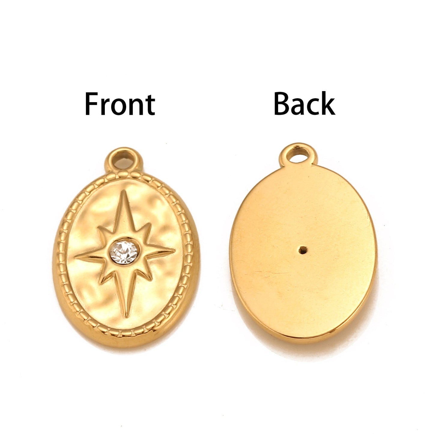 Pendentif étoile à huit branches ovale en acier inoxydable et oxyde de zirconium