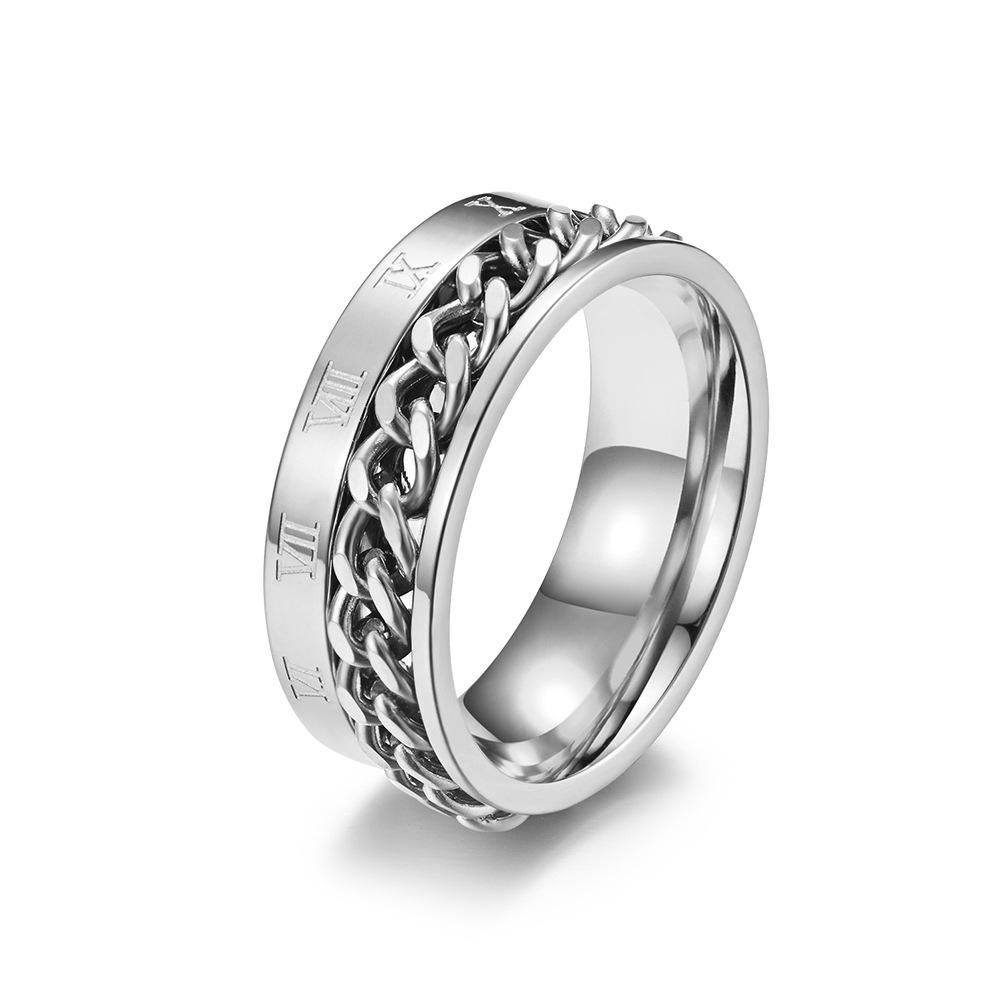 Stainless Steel Roman Numeral Chain Spinner Ring