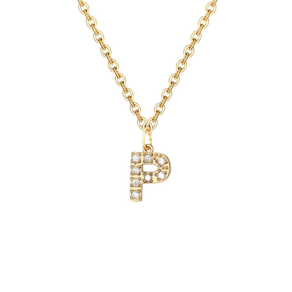 Letter Inlay Cubic Zirconia Pendant Necklace