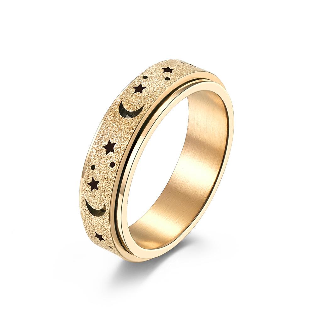 Frosted Star & Moon Hollow Stainless Steel Spinner Ring