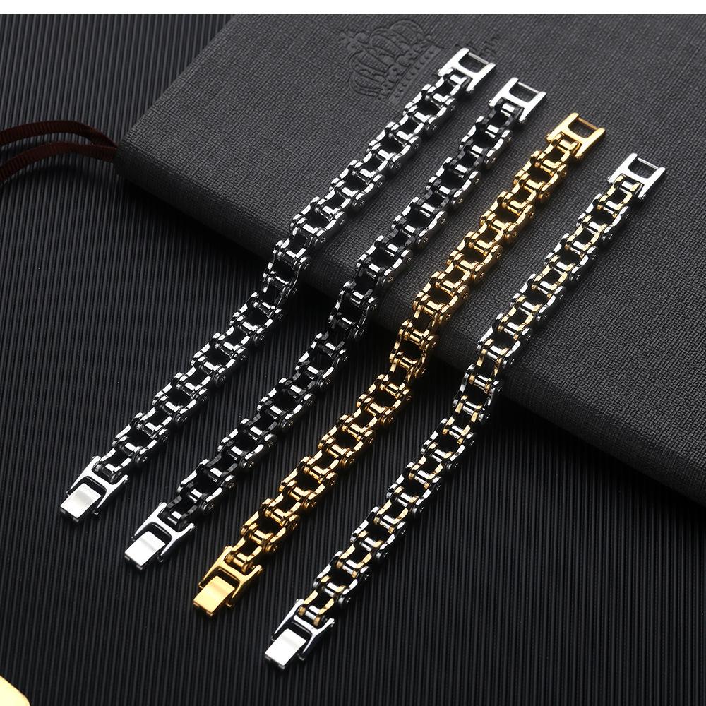 Stainless Steel and 18K PVD Gold Bike Chain Bracelet