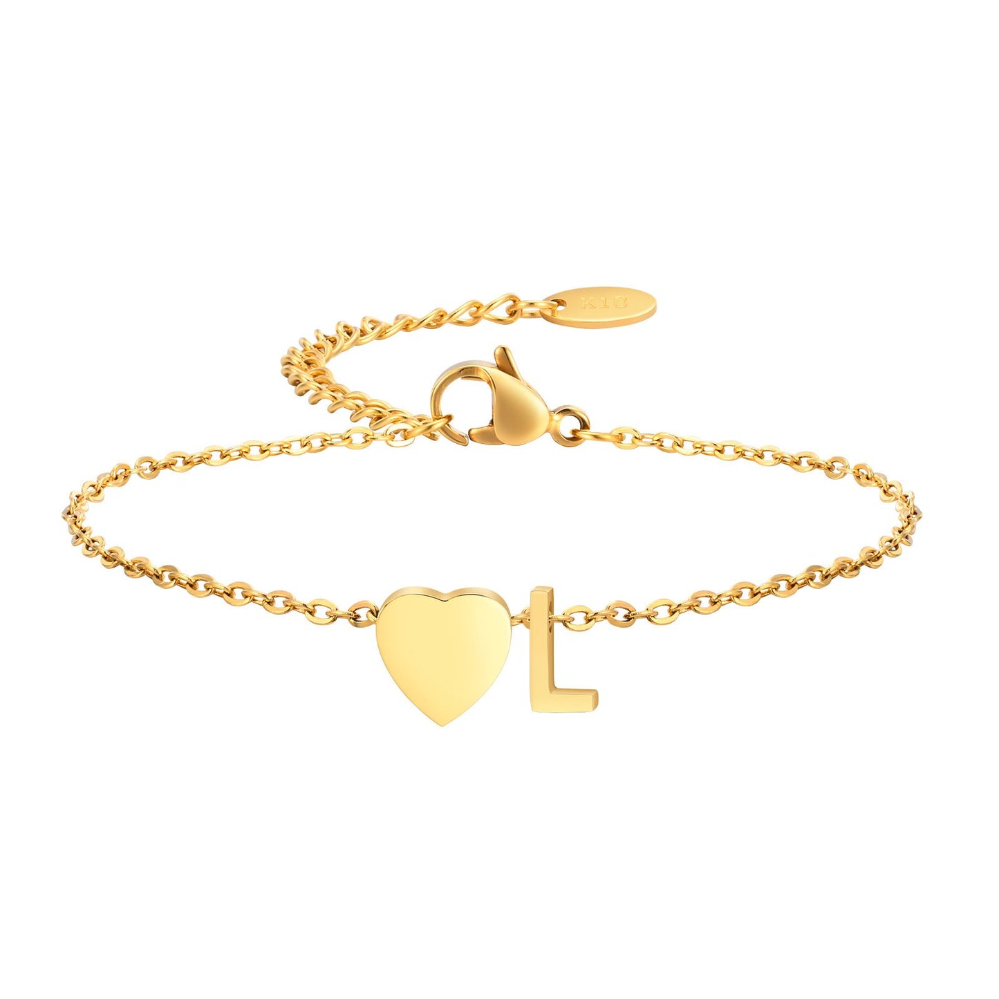 Stainless Steel Heart & Letter Blank Bracelet