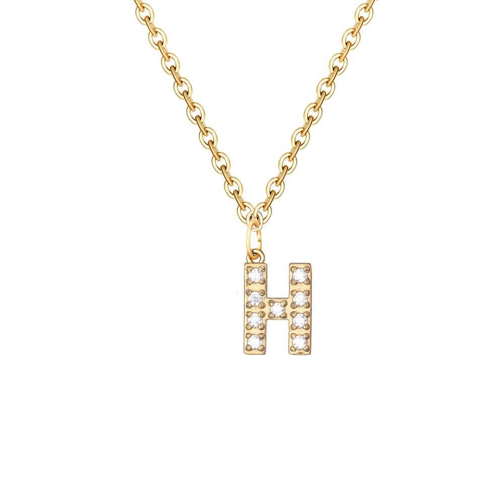 Letter Inlay Cubic Zirconia Pendant Necklace