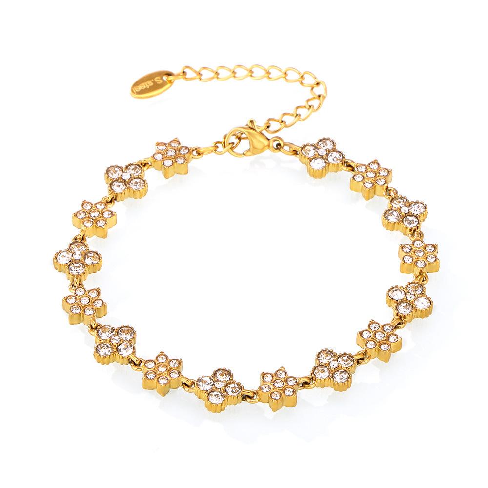 Stainless Steel Flower Inlay Cubic Zirconia Bracelet