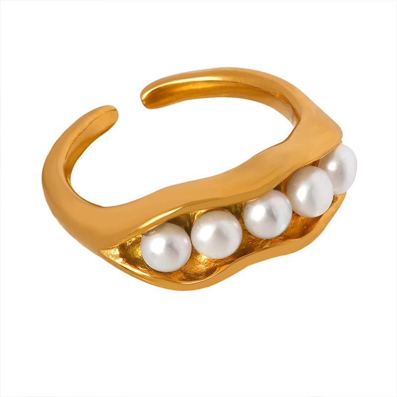 Stainless Steel Pod-Shaped Inlay Freshwater Pearl Ring
