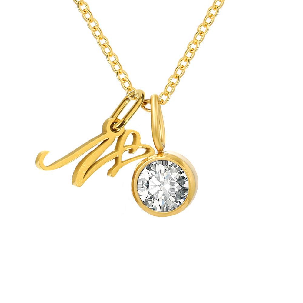 Stainless Steel Letter Cubic Zirconia Pendant Necklace