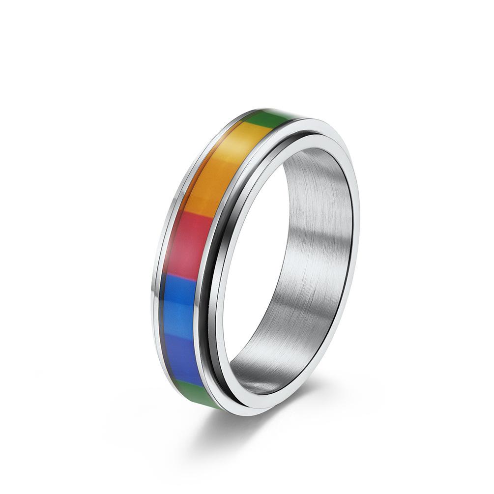 Stainless Steel Rainbow Spinner Ring