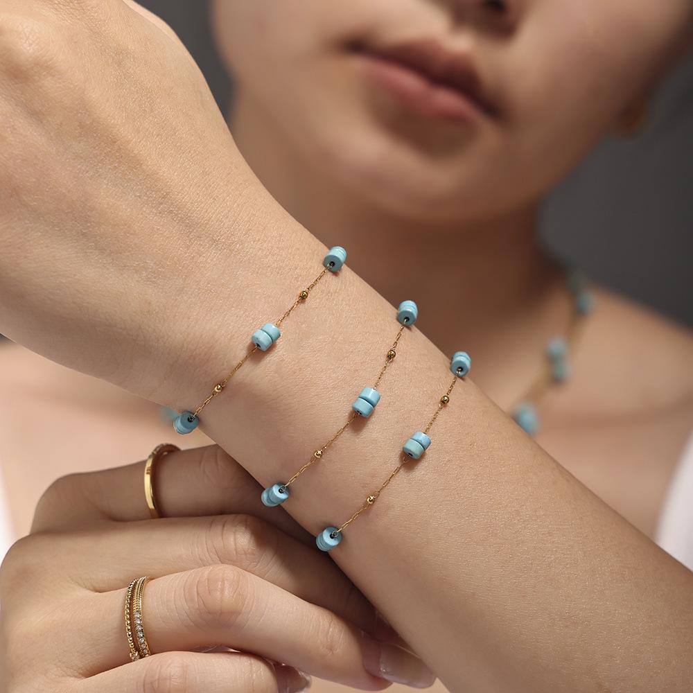 Stainless Steel Blue Turquoise Beaded Bracelet