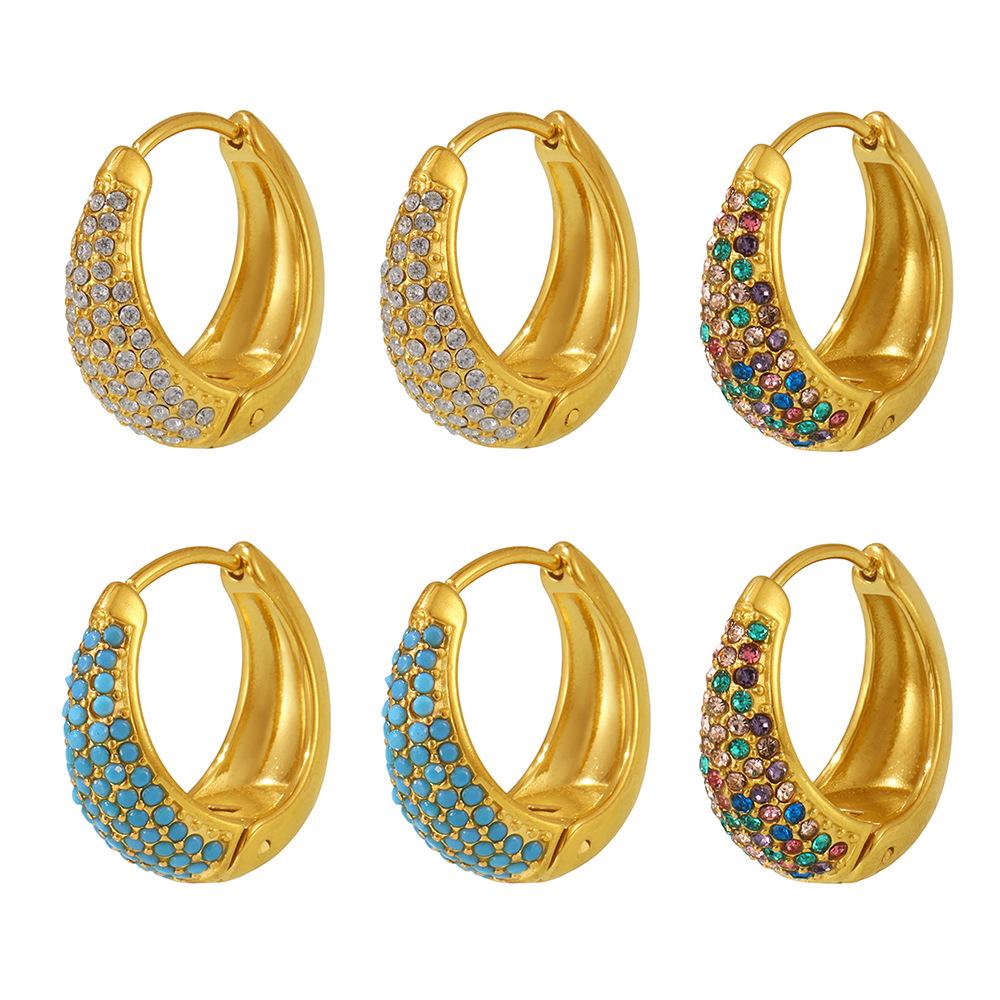 Blue Turquoise Rainbow Cubic Zirconia Huggie Earrings