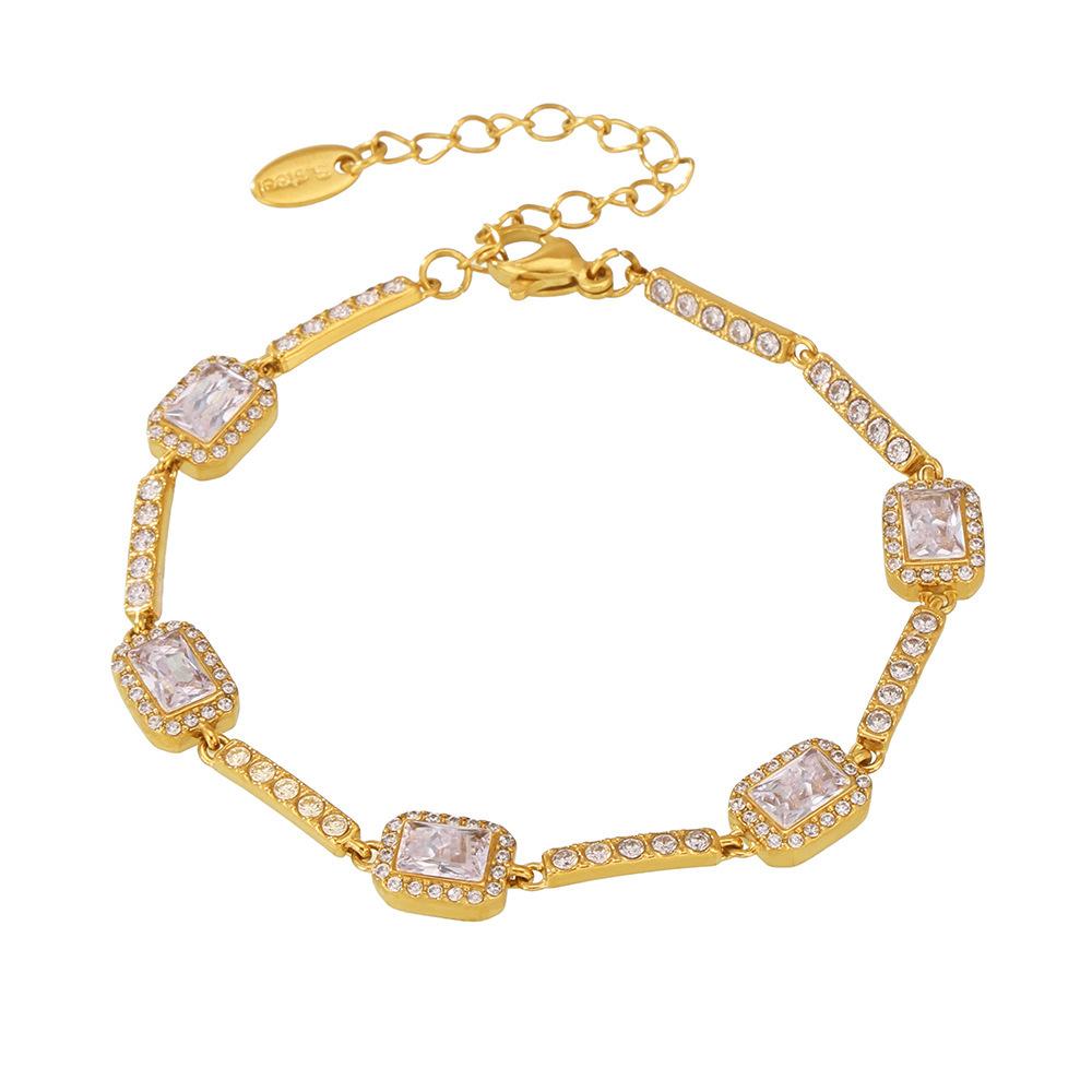 Stainless Steel Bar Square Cubic Zirconia Bracelet