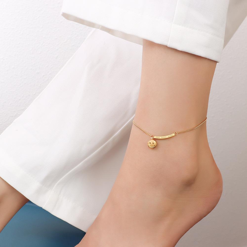 18K Gold PVD Smiley Face Chain Stainless Steel Anklet