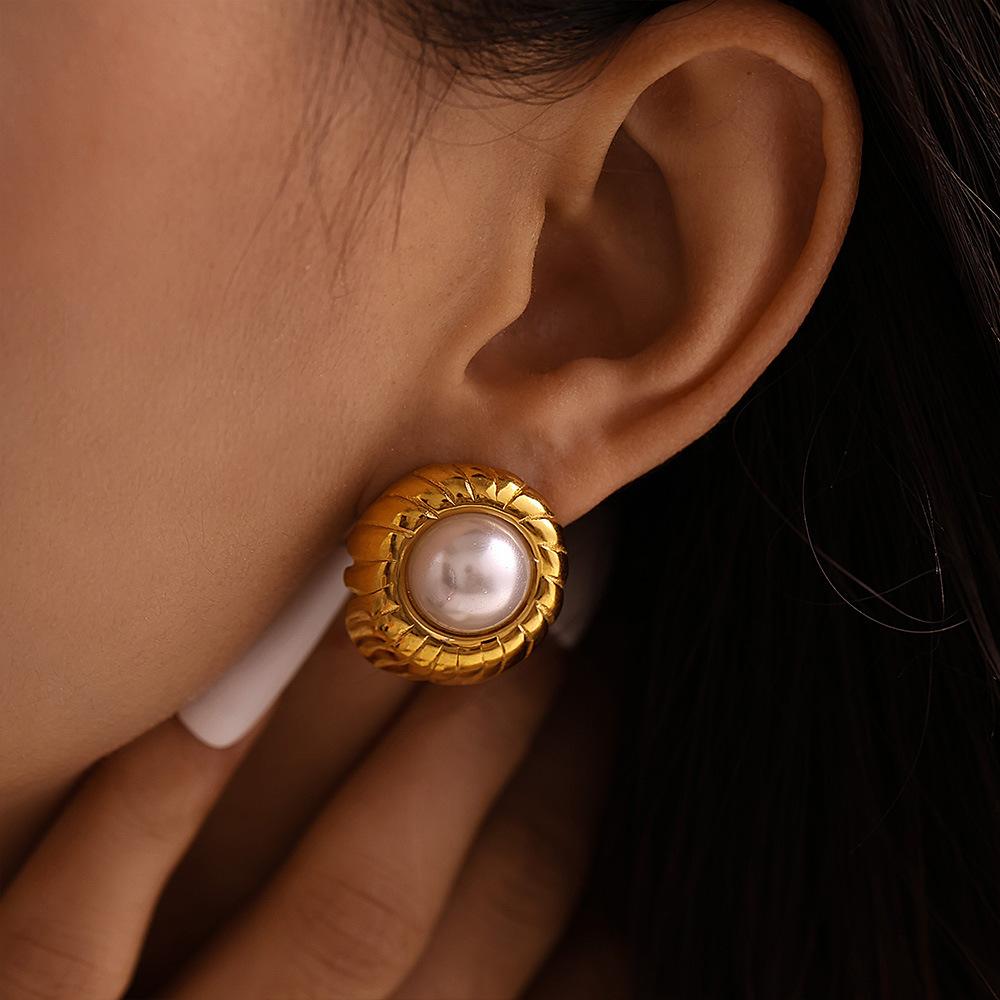Stainless Steel Thread Imitation Pearl Stud Earrings