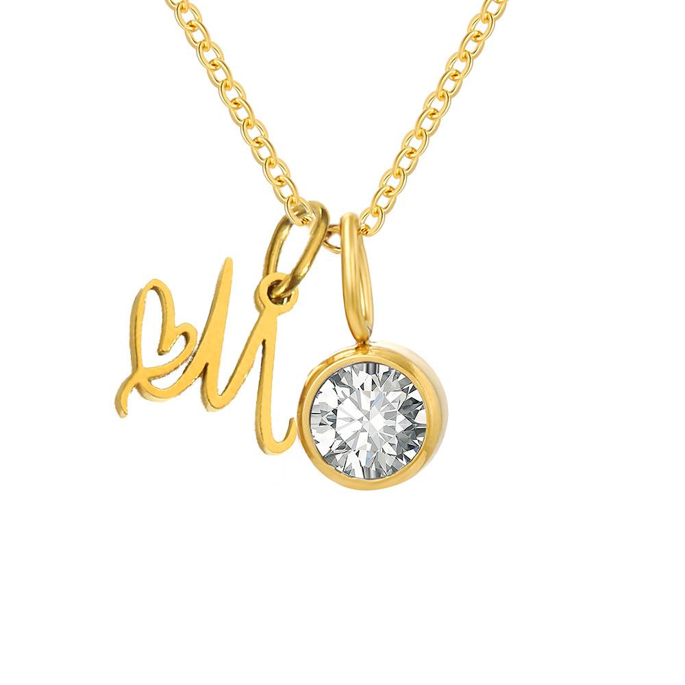 Stainless Steel Letter Cubic Zirconia Pendant Necklace