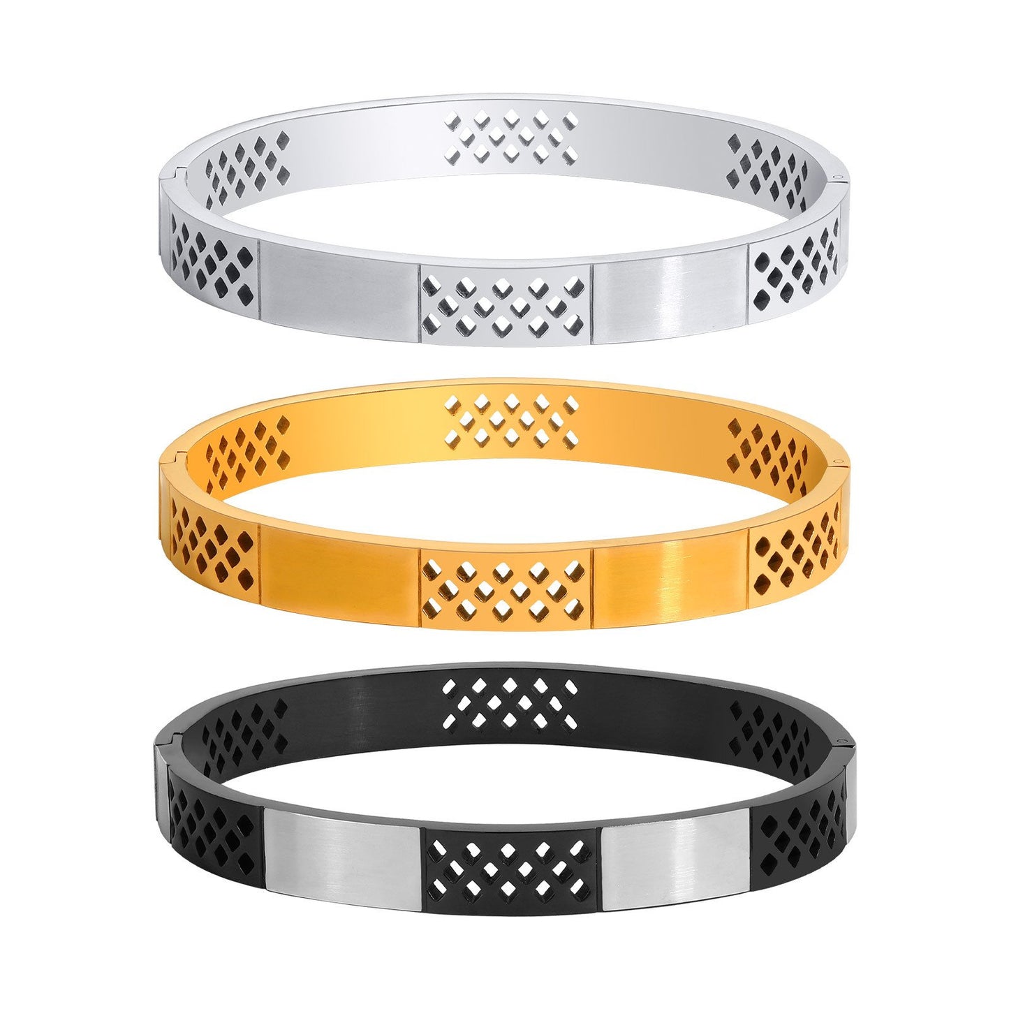 Stainless Steel Hollow Diamond Checker Engravable Bracelet