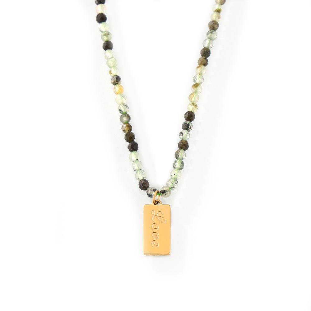 Stainless Steel Beaded Square Pendant Necklace